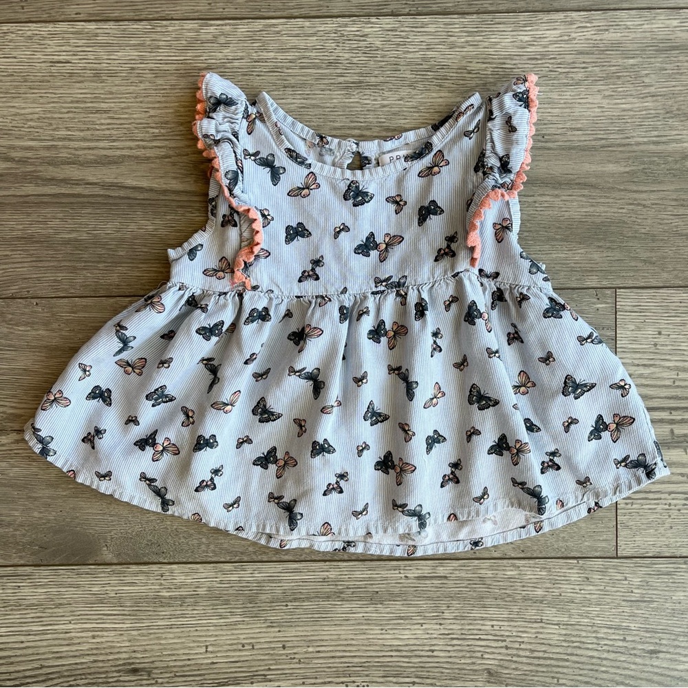 Primark Toddler Girl Butterfly Tank Flowy Ruffle Sleeve Sleeveless A-Line 3T